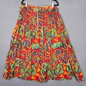 Peripherals Maxi Skirt Womens One Size Red Boho Cotton Crinkle Floral Drawstring